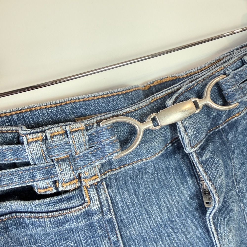 Pilcro Wide Leg Jeans Women 28 Blue High Rise Horsebit Buckle Patch Pockets - Picture 7 of 16
